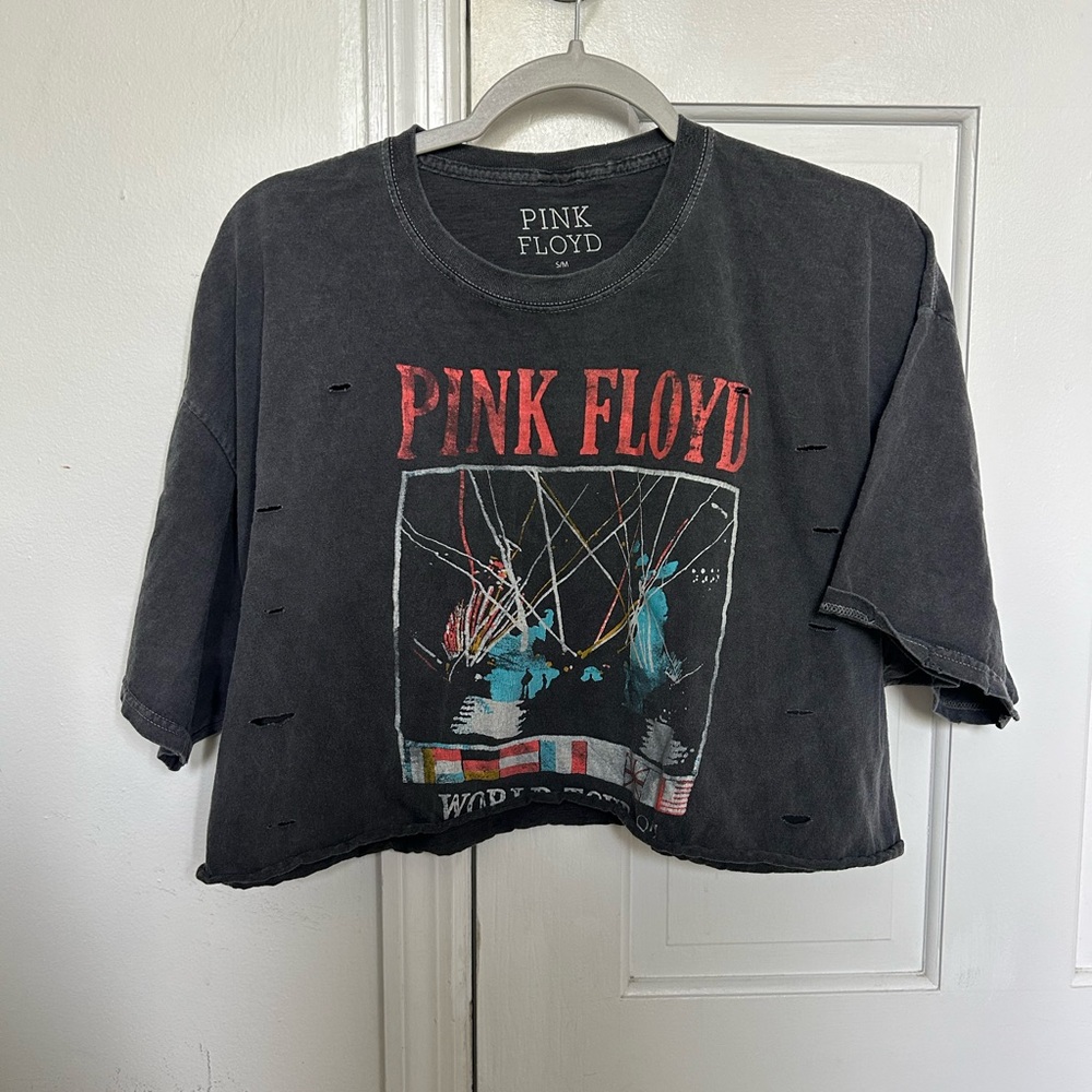 Pink Floyd Black Distressed Crop Top